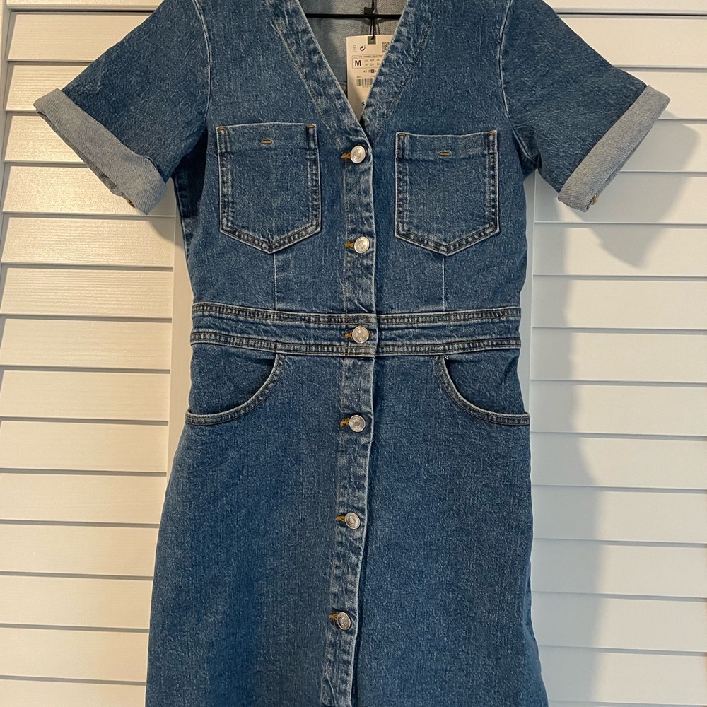 Zara Blue Denim V-Neck Dress